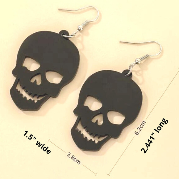 Black Skeleton Earrings Skull Earrings Black Dangle Earrings 2.5 X 1.5 Huge Punk - Picture 2 of 3